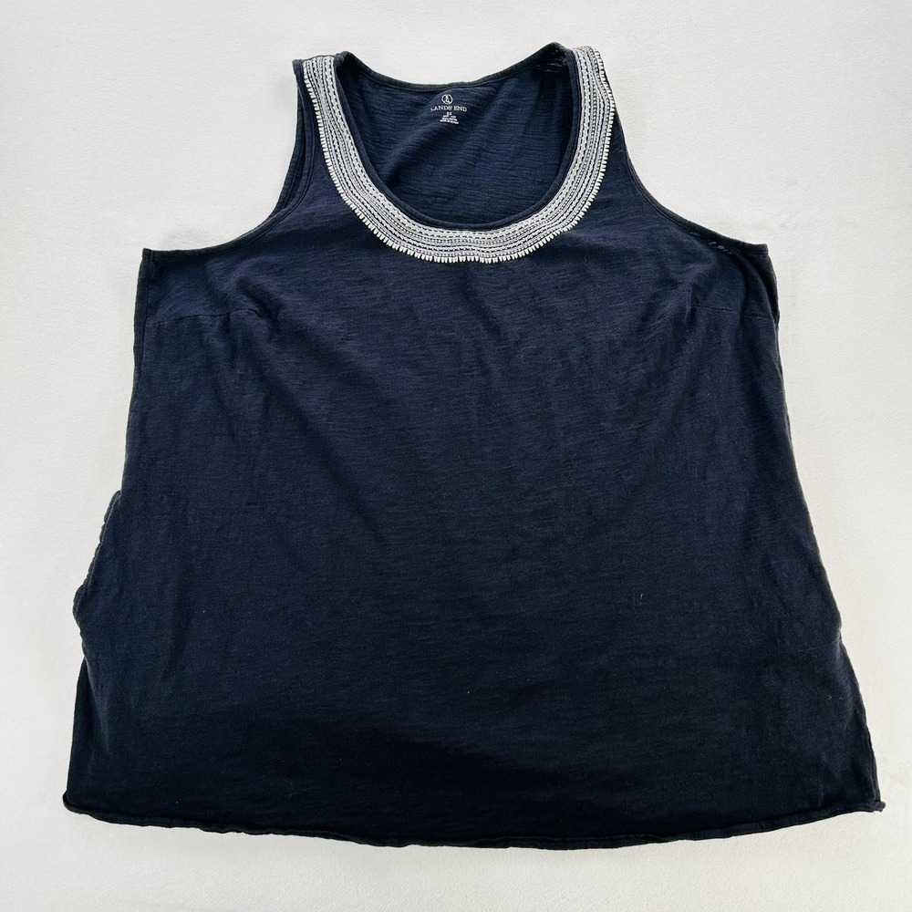 Lands' End Tank Top Womens 2X Blue Beaded Scoop Neck Sleeveless Jersey